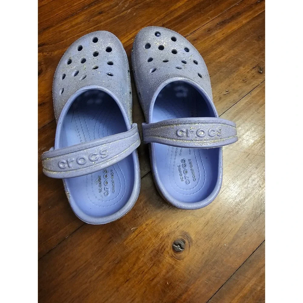 Crocs Kids Classic Glitter Clog Lavender Purple Sparkle Slip On Shoes Size C13